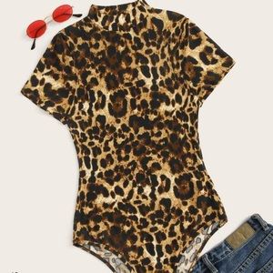 Mock Neck Leopard Print Body Suit